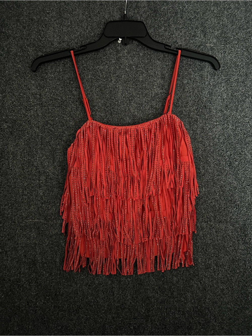 Sterling & Stitch Fringe Top Size M Red/Orange
